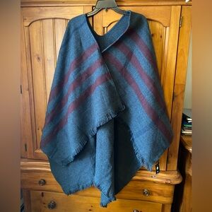NWT Reversible Gray and Burgundy Striped Poncho